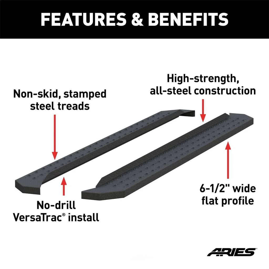 ARIES RidgeStep 6-1/2" x 91" Black Steel Running Boards (No Brackets) C2891 fits 1999-2019 Chevrolet / Ford / GMC - Back View