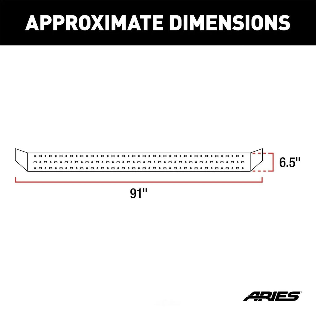 ARIES RidgeStep 6-1/2" x 91" Black Steel Running Boards 2055549 fits Ram 1500 CREW CAB - Back View