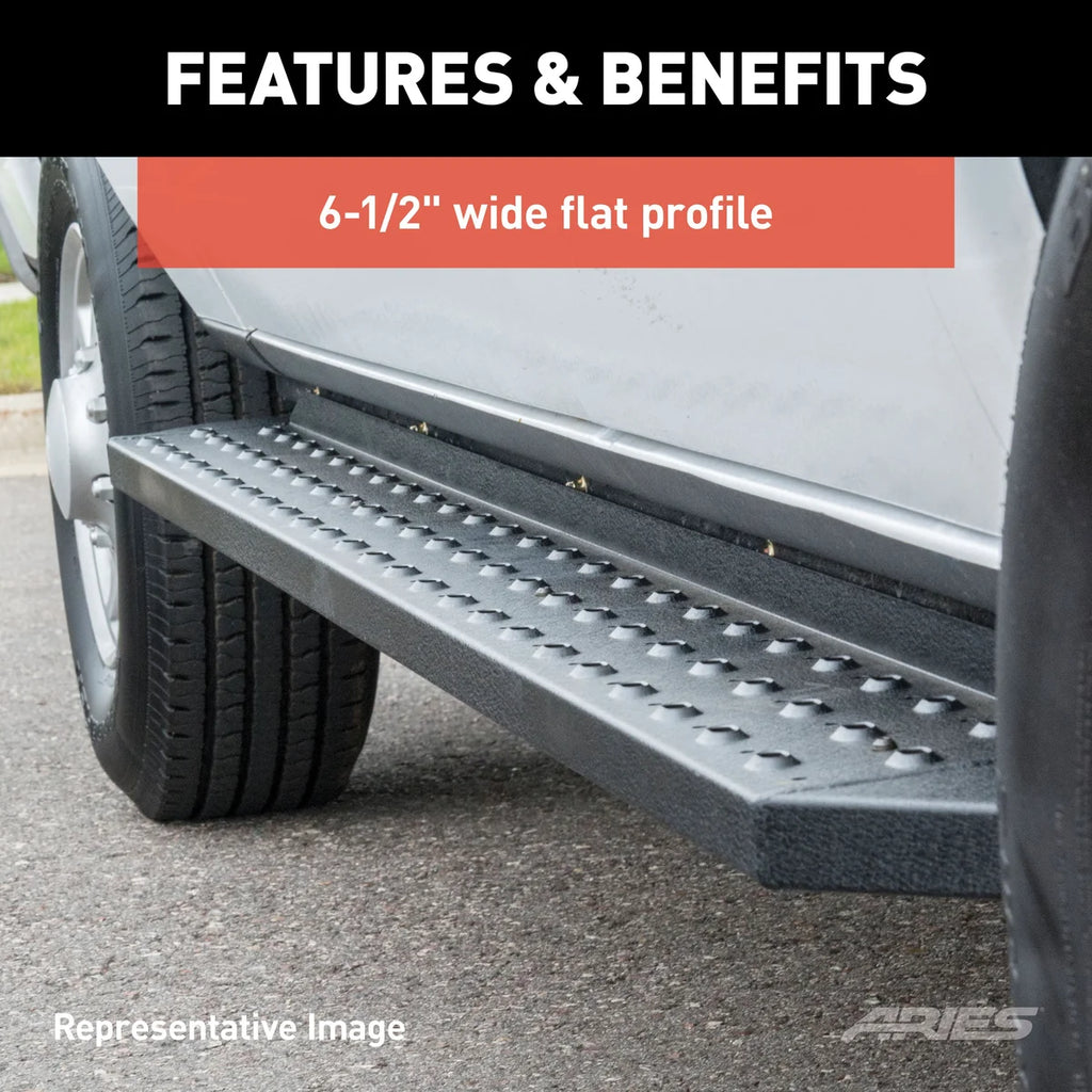 ARIES RidgeStep 6-1/2" x 96", 36" Black Steel Running Boards 2055537 fits 2003-2014 Ford E-150 / 1999-2002 Ford E-150 Econ...
