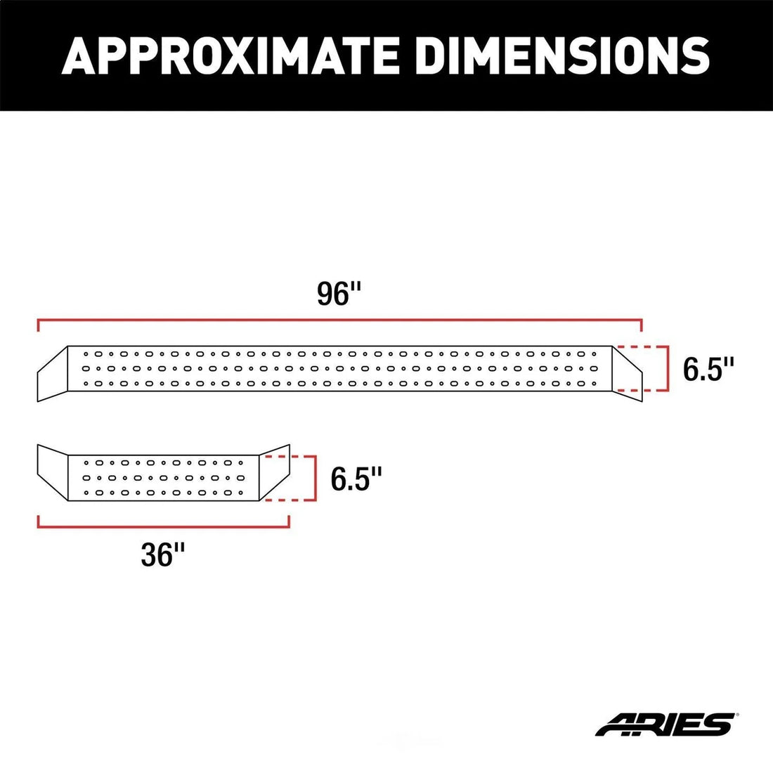 ARIES RidgeStep 6-1/2" x 96", 36" Black Steel Running Boards 2055545 fits Ford Transit - Back View