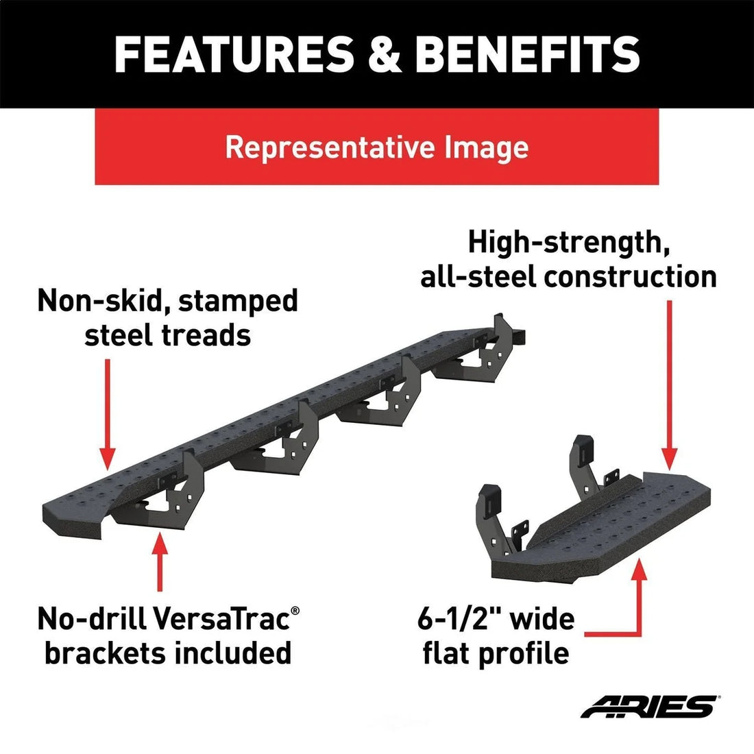 ARIES RidgeStep 6-1/2" x 96", 36" Black Steel Running Boards 2055545 fits Ford Transit - Installation View