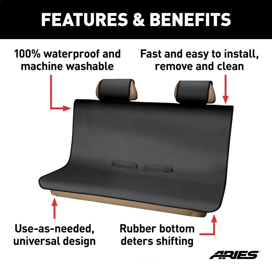 ARIES Seat Defender 58" x 55" Removable Waterproof Black Bench Seat Cover 3146-09 - Back View