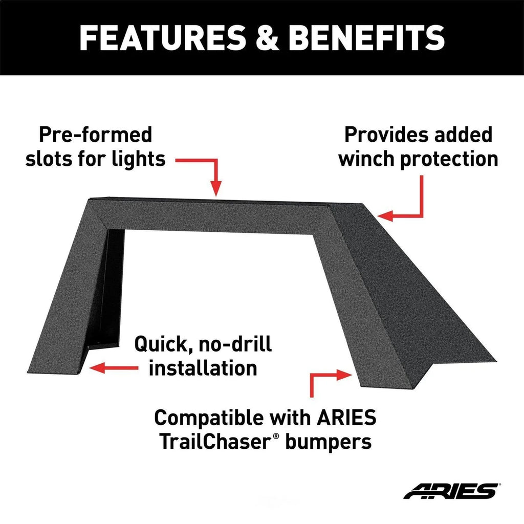 ARIES TrailChaser Aluminum Front Bumper Angular Brush Guard 2081101 fits 2007-2019 Jeep Wrangler - Back View