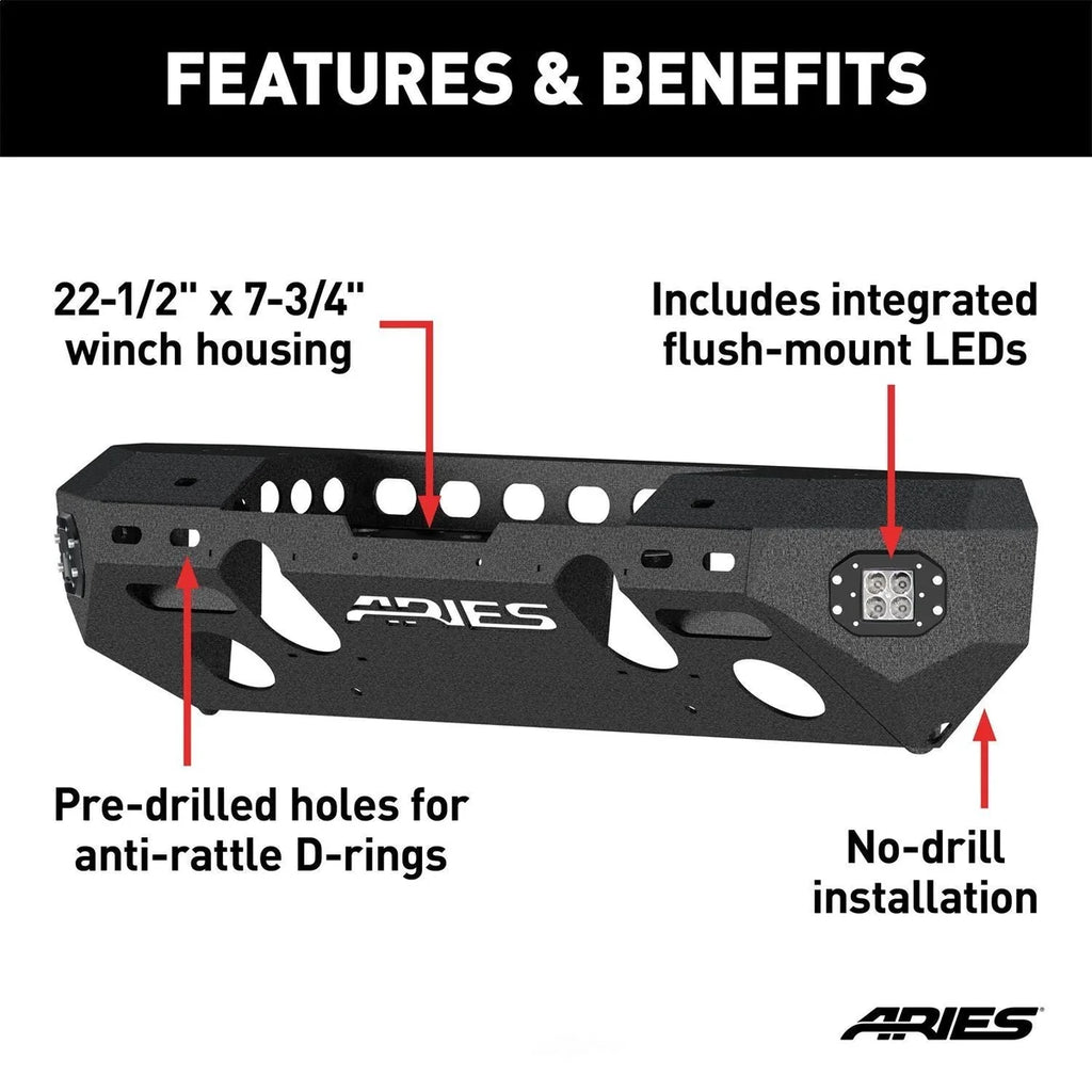ARIES TrailChaser Aluminum Front Bumper (Option 5) 2082075 fits Jeep Wrangler JL / Gladiator / 2018-2019 Jeep Wrangler Rub...