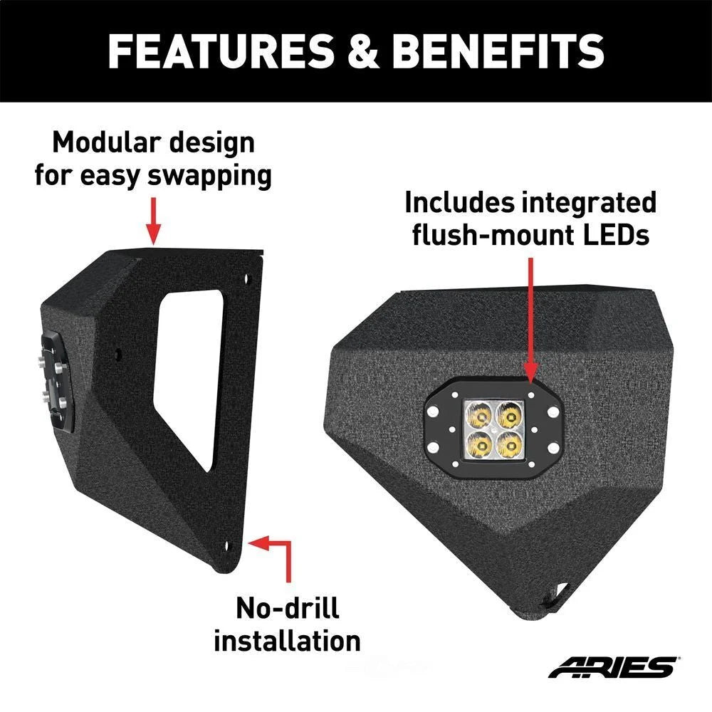 ARIES TrailChaser Steel Front Bumper Corners with LEDs 2081200 fits Jeep Wrangler / Gladiator - Back View