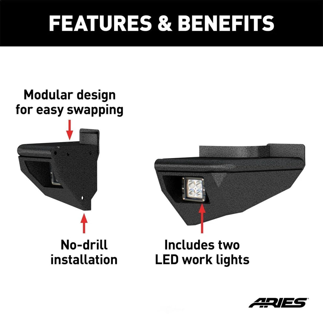 ARIES TrailChaser Steel Rear Bumper Corners with LEDs 2081222 fits Jeep Wrangler - Back View