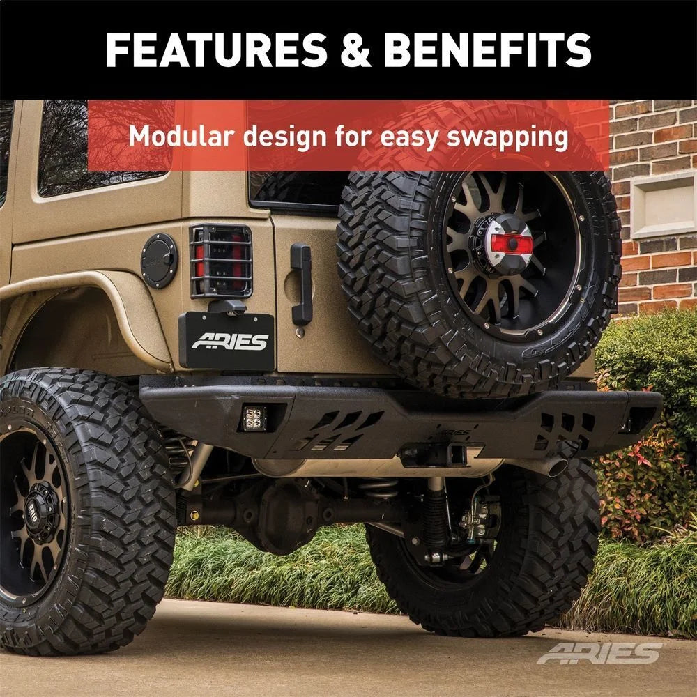 ARIES TrailChaser Steel Rear Bumper Corners with LEDs 2081222 fits Jeep Wrangler - Installation View