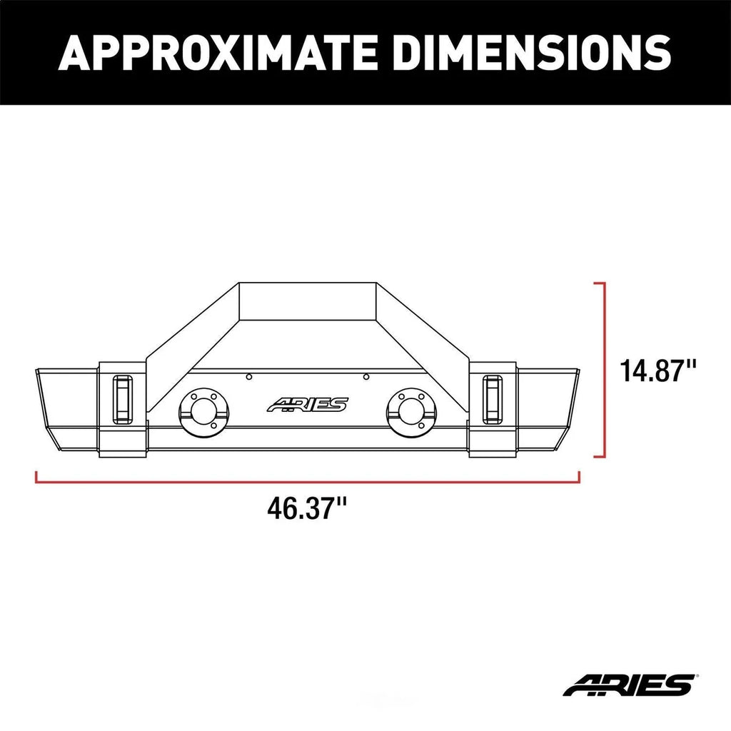 ARIES TrailCrusher Steel Front Bumper with Brush Guard, 12.5K 2186000 fits Jeep Wrangler JK - Side View