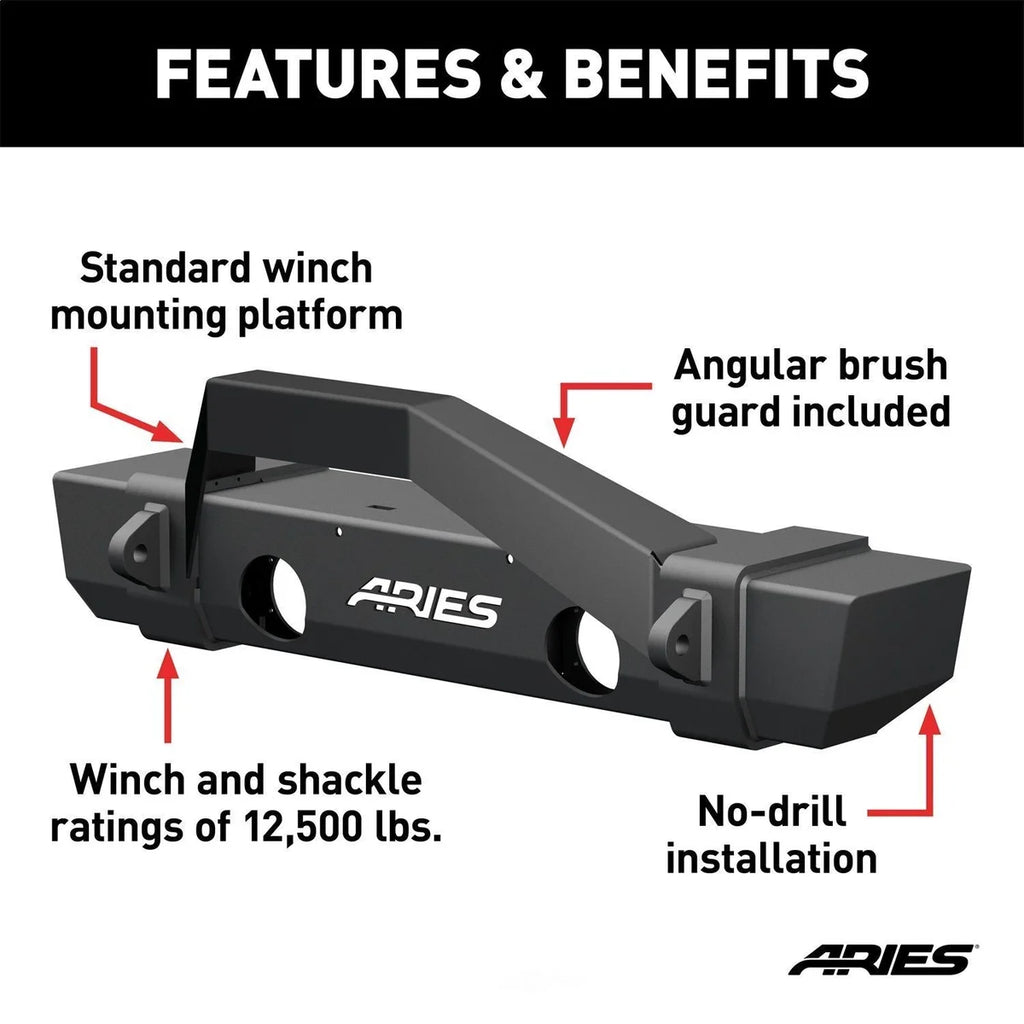 ARIES TrailCrusher Steel Front Bumper with Brush Guard, 12.5K 2186000 fits Jeep Wrangler JK - Back View