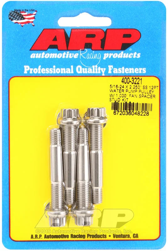 ARP 5/16-24 x 2.250 SS 12pt Water Pump Pulley w/1.000in Fan Spacer Stud Kit