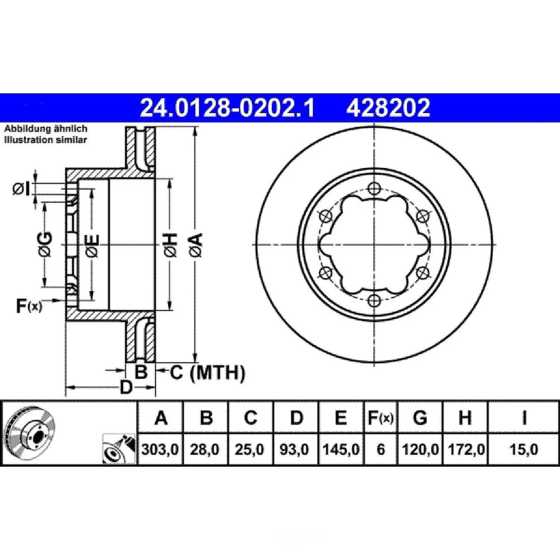 ATE Brake Disc 428202 fits 2007 Dodge Sprinter 3500 / 2010 Mercedes-Benz Sprinter 3500 / 2018 Mercedes-Benz Sprinter 3500XD