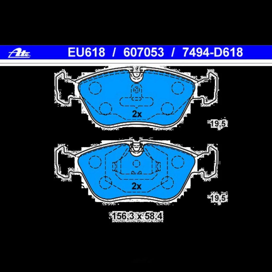 ATE Brake Pad Set 607053 fits 1993-1997 Volvo 850 / 1998-2004 Volvo C70 / 1998-2000 Volvo S70 / 1998-2000 Volvo V70 - Inst...
