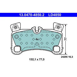 ATE Brake Pad Set LD4850 fits 2008-2010 Porsche Cayenne Turbo / 2009 Porsche Cayenne Turbo S - Side View