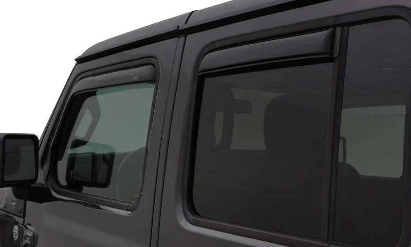 AVS 07-18 Jeep Wrangler Unlimited Ventvisor In-Channel Front & Rear Window Deflectors 4pc - Smoke - Side View