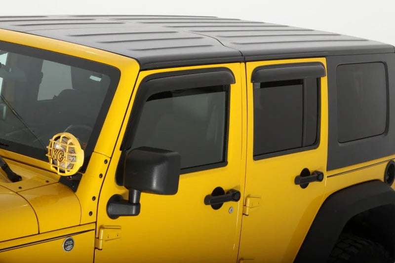 AVS 07-18 Jeep Wrangler Unlimited Ventvisor Outside Mount Window Deflectors 4pc - Smoke - Detail View