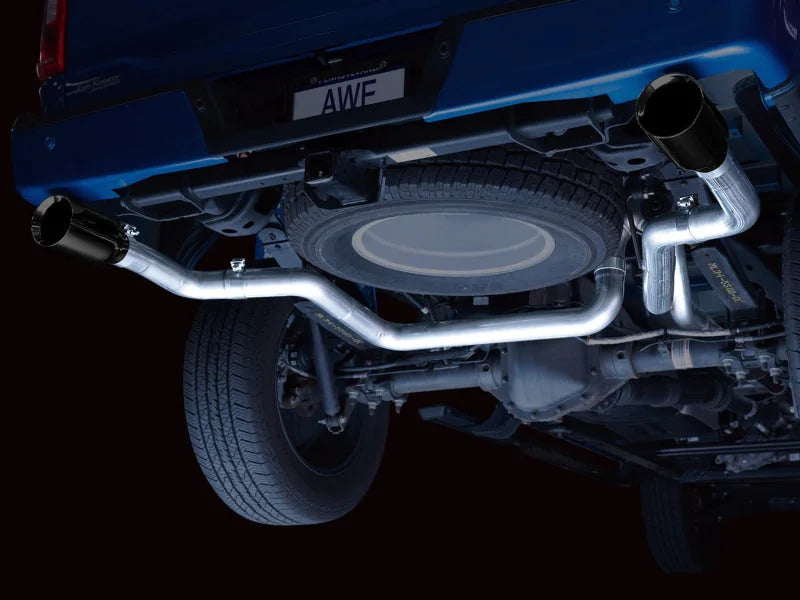 AWE 0FG 21+ Ford F150 Dual Split Rear Cat-Back Exhaust- 5in Diamond Black Tips - Installation View