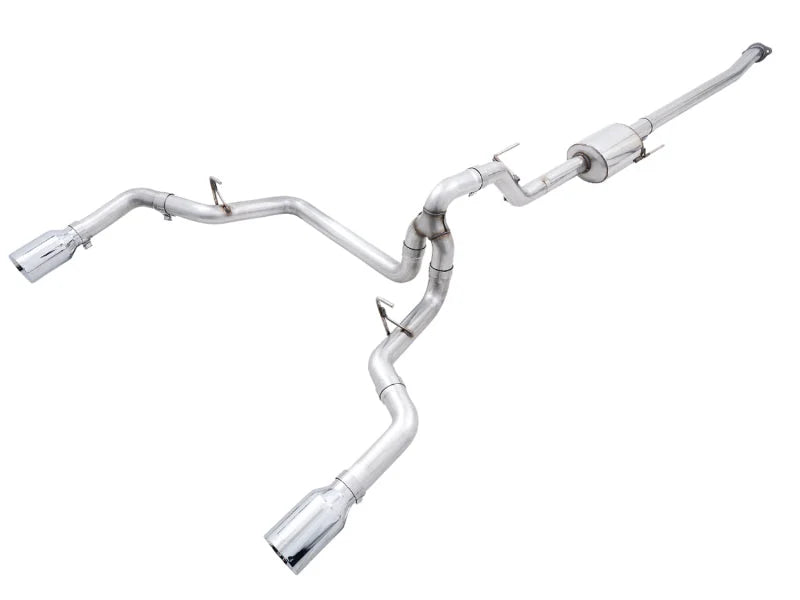 AWE 0FG 21+ Ford F150 Dual Split Rear Exhaust - 5in Chrome Silver Tips - Main Product View