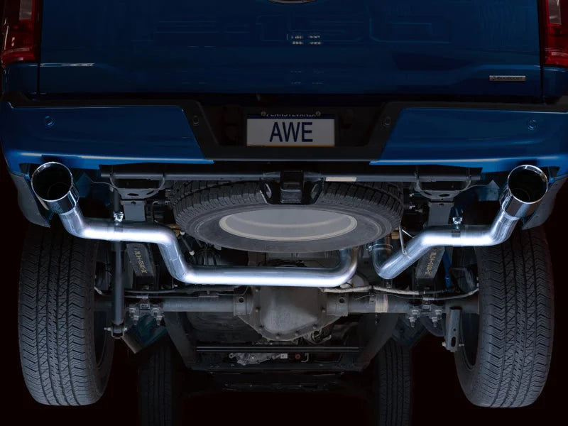 AWE 0FG 21+ Ford F150 Dual Split Rear Exhaust - 5in Chrome Silver Tips - Additional View 6