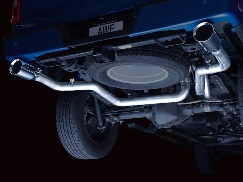 AWE 0FG 21+ Ford F150 Dual Split Rear Exhaust - 5in Chrome Silver Tips - Additional View 7