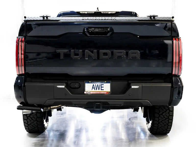 AWE 0FG Exhaust for 3rd Gen Toyota Tundra - Dual Chrome Silver Tips - Back View