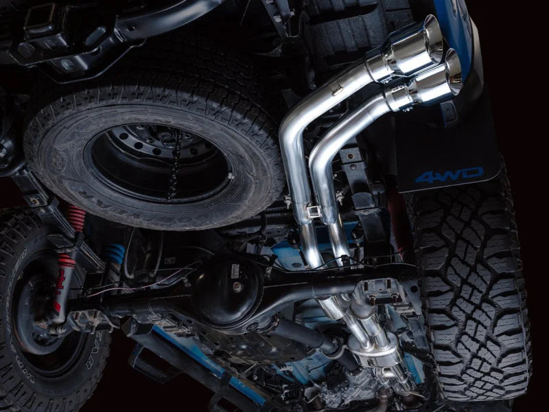 AWE 16-22 Toyota Tacoma 0FG Catback Exhaust w/ BashGuard - Dual Chrome Silver Tips - Installation View