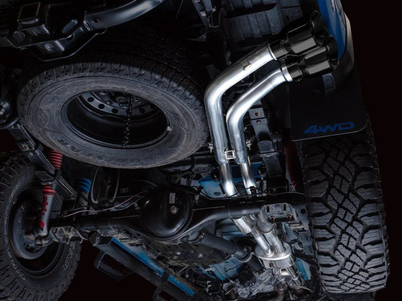 AWE 16-22 Toyota Tacoma 0FG Catback Exhaust w/ BashGuard - Dual Diamond Black Tips - Installation View