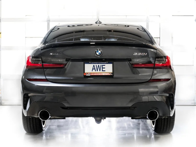 AWE 19-23 BMW 330i / 21-23 BMW 430i Base G2X Touring Axle Back Exhaust - Chrome Silver - Back View