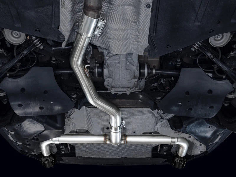 AWE 19-23 BMW 330i / 21-23 BMW 430i Base G2X Track Edition Axle Back Exhaust - Diamond Black - Installation View
