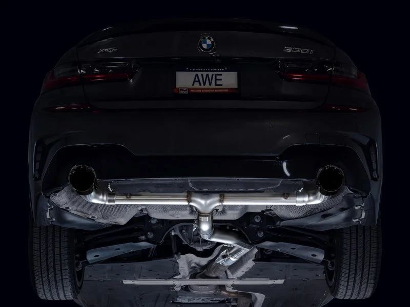 AWE 19-23 BMW 330i / 21-23 BMW 430i Base G2X Track Edition Axle Back Exhaust - Diamond Black - Additional View 8