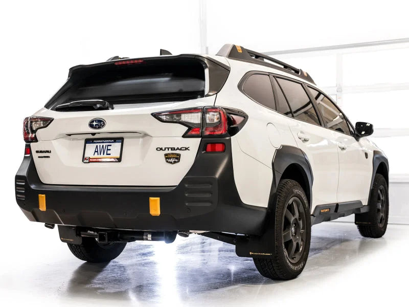 AWE 20-25 Subaru Outback (Wilderness & XT) 0FG Catback Exhaust w/Dual BashGuards - Side View