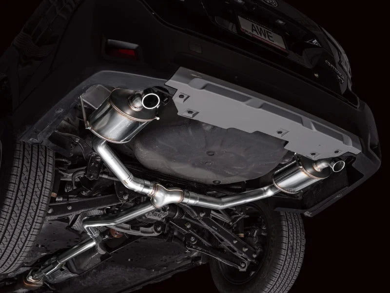 AWE 20-25 Subaru Outback (Wilderness & XT) 0FG Catback Exhaust w/Dual BashGuards - Back View