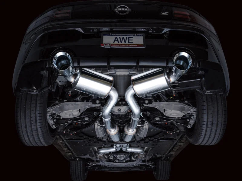 AWE 2023 Nissan Z RZ34 RWD Touring Edition Catback Exhaust System w/ Chrome Silver Tips - Back View