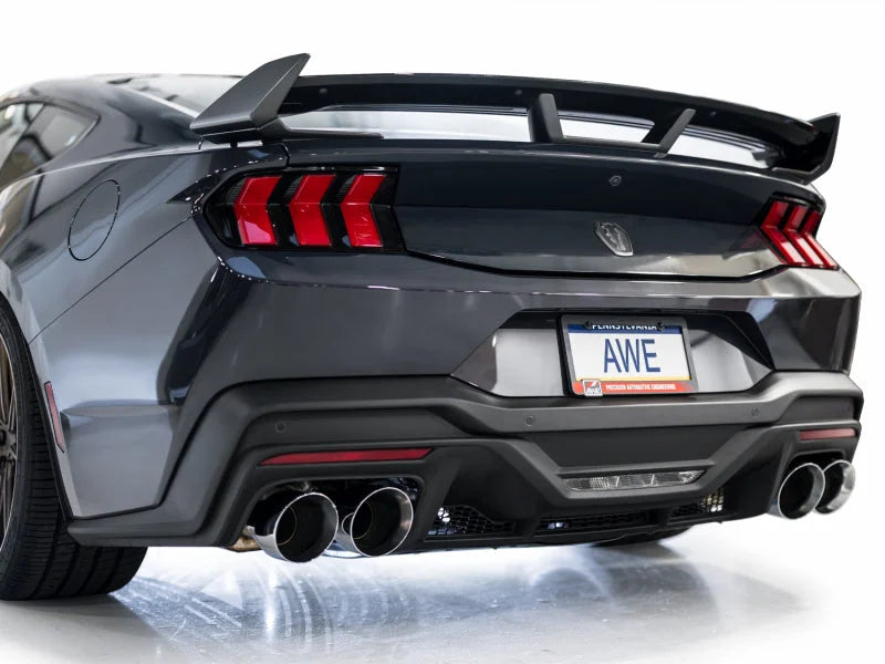 AWE 2024 Ford Mustang Dark Horse S650 RWD SwitchPath Catback Exhaust w/ Quad Chrome Silver Tips - Side View