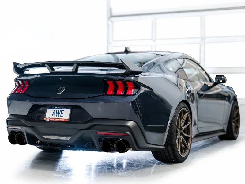 AWE 2024 Ford Mustang Dark Horse S650 RWD SwitchPath Catback Exhaust w/ Quad Diamond Black Tips - Back View