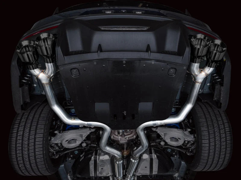 AWE 2024 Ford Mustang Dark Horse S650 RWD Track Edition Catback Exhaust w/ Quad Diamond Black Tips - Side View