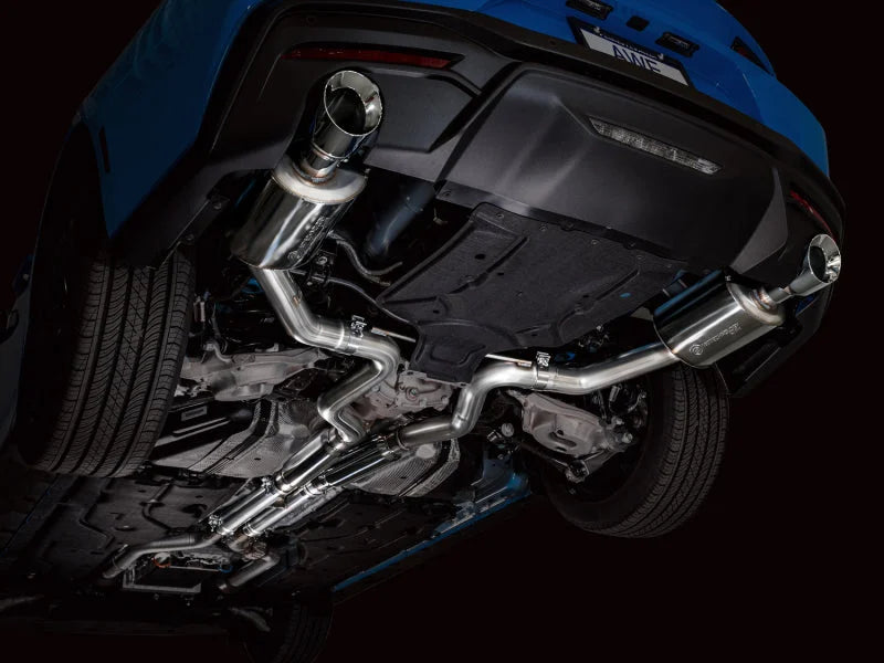 AWE 2024 Ford Mustang GT Fastback S650 RWD Touring Catback Exhaust w/ Dual Chrome Silver Tips - Side View