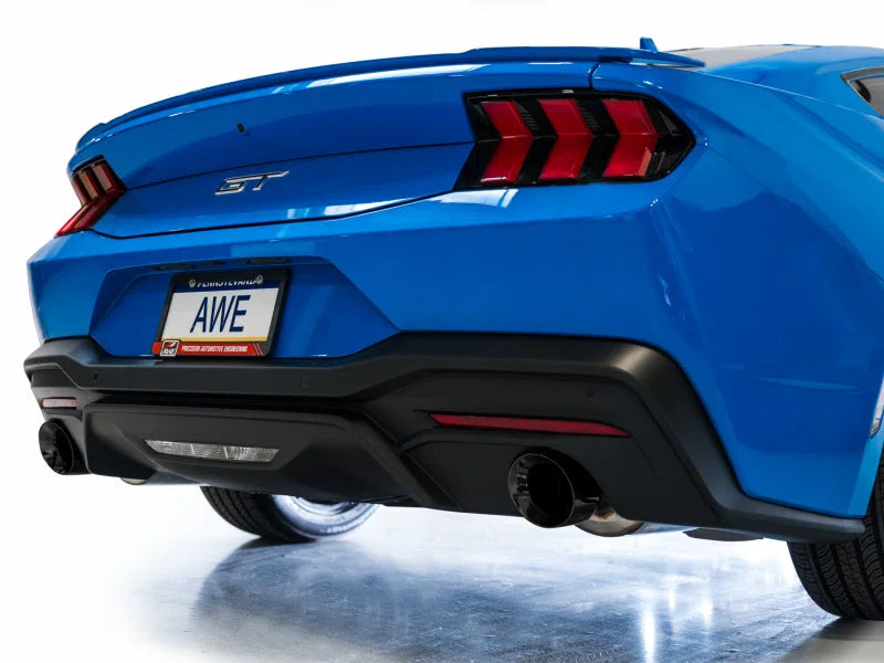 AWE 2024 Ford Mustang GT Fastback S650 RWD Touring Catback Exhaust w/ Dual Diamond Black Tips - Installation View