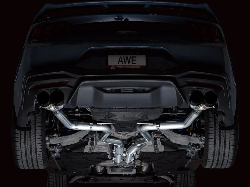 AWE 2024 Ford Mustang GT Fastback S650 RWD Track Edition Catback Exhaust w/ Quad Diamond Black Tips - Side View