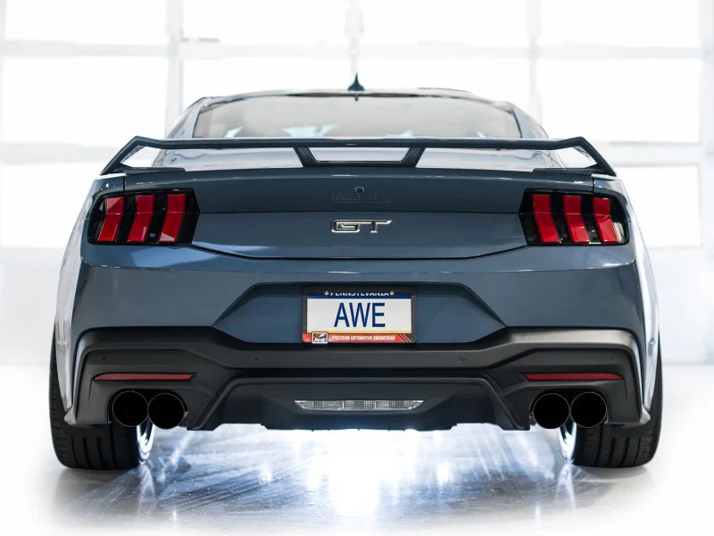 AWE 2024 Ford Mustang GT Fastback S650 RWD Track Edition Catback Exhaust w/ Quad Diamond Black Tips - Back View