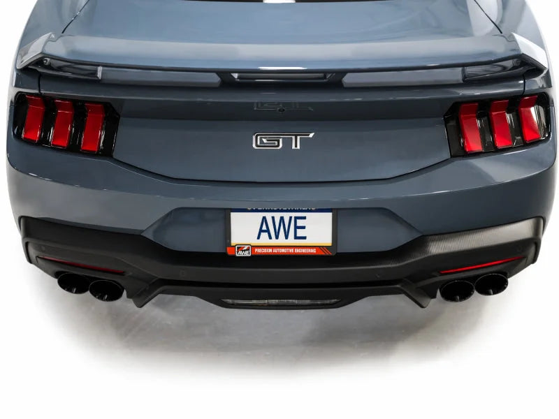 AWE 2024 Ford Mustang GT Fastback S650 RWD Track Edition Catback Exhaust w/ Quad Diamond Black Tips - Installation View