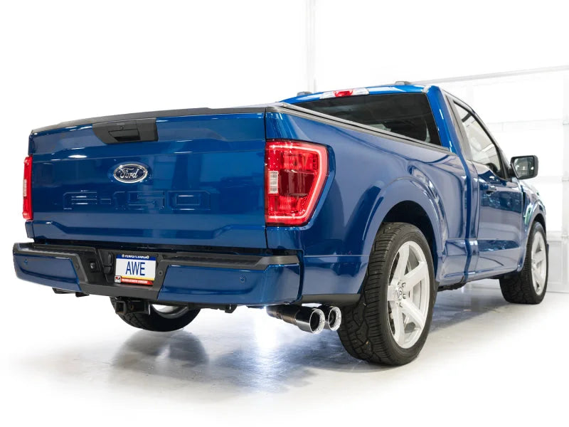 AWE 21-25 Ford F150 (14th Gen Reg Cab) Cat-Back Exhaust - 4.5in Dual Side Exit Chrome Tips - Back View