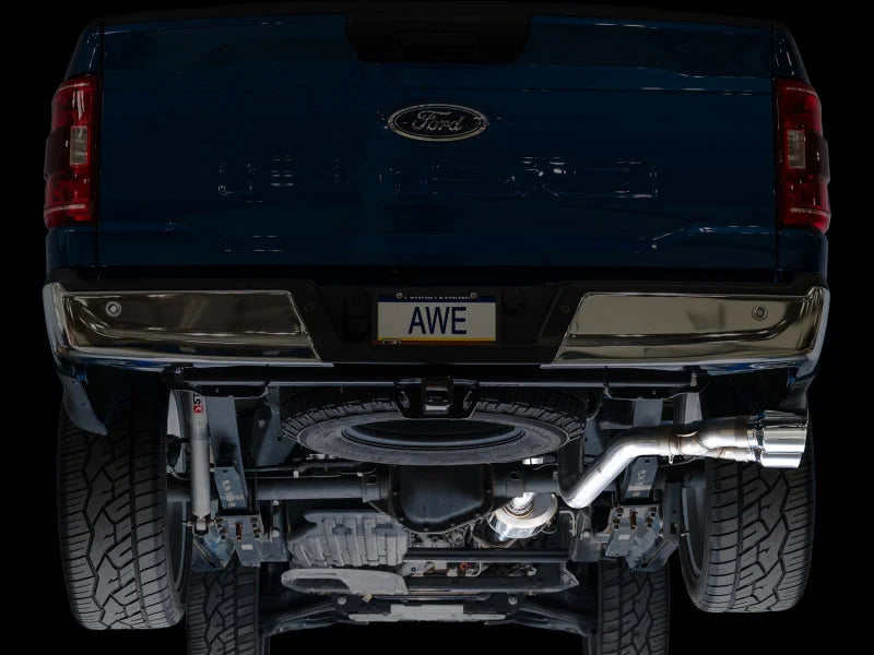 AWE 21-25 Ford F150 (14th Gen Reg Cab) Cat-Back Exhaust - 4.5in Dual Side Exit Chrome Tips - Installation View