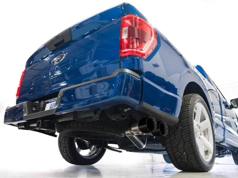 AWE 21-25 Ford F150 (14th Gen Reg Cab) Cat-Back Exhaust - 4.5in Dual Side Exit Diamond Black Tips - Installation View