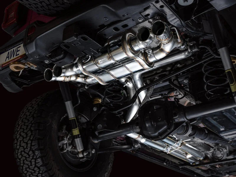 AWE 21+ Wrangler 392 Switchpath Cat-Back Exhaust- Quad BashGuards - Side View