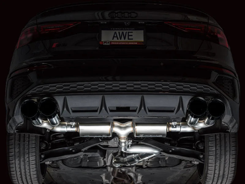 AWE 22-24 Audi 8Y S3 Touring Edition Exhaust - Diamond Black Tips - Back View