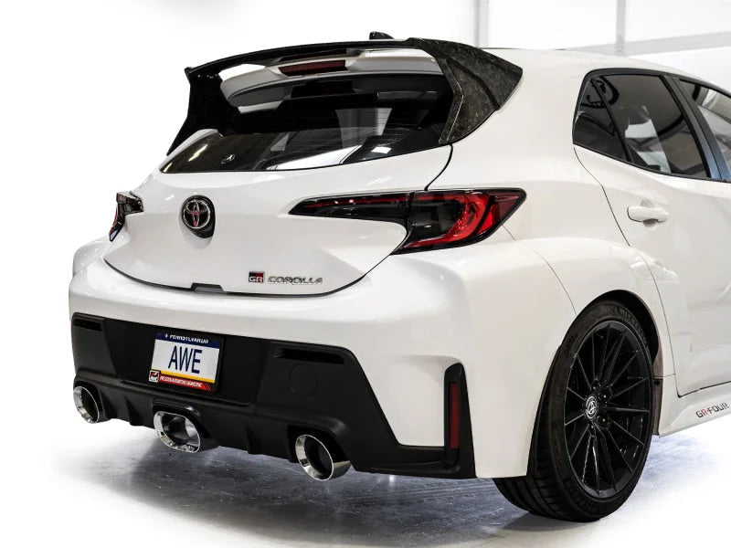 AWE 23-24 Toyota GR Corolla Touring Edition Catback Exhaust - Chrome Silver Tips - Back View