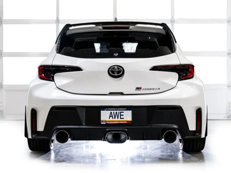 AWE 23-24 Toyota GR Corolla Track Edition Catback Exhaust - Chrome Silver Tips - Side View