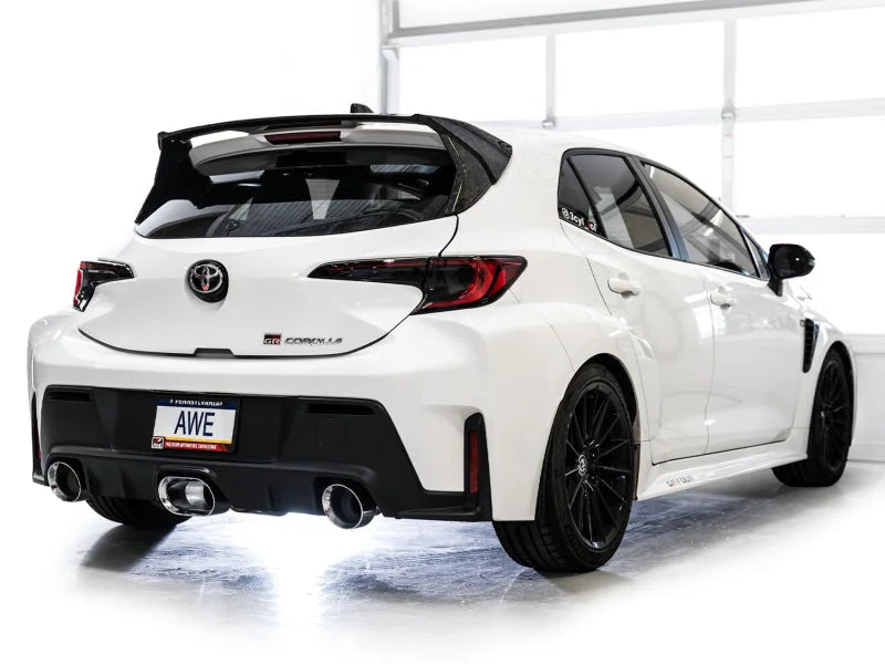 AWE 23-24 Toyota GR Corolla Track Edition Catback Exhaust - Chrome Silver Tips - Back View