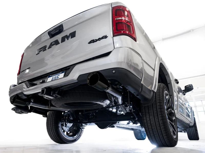 AWE 25+ RAM 1500 3.0TT 0FG Catback Touring Exhaust - Diamond Black Tips - Side View