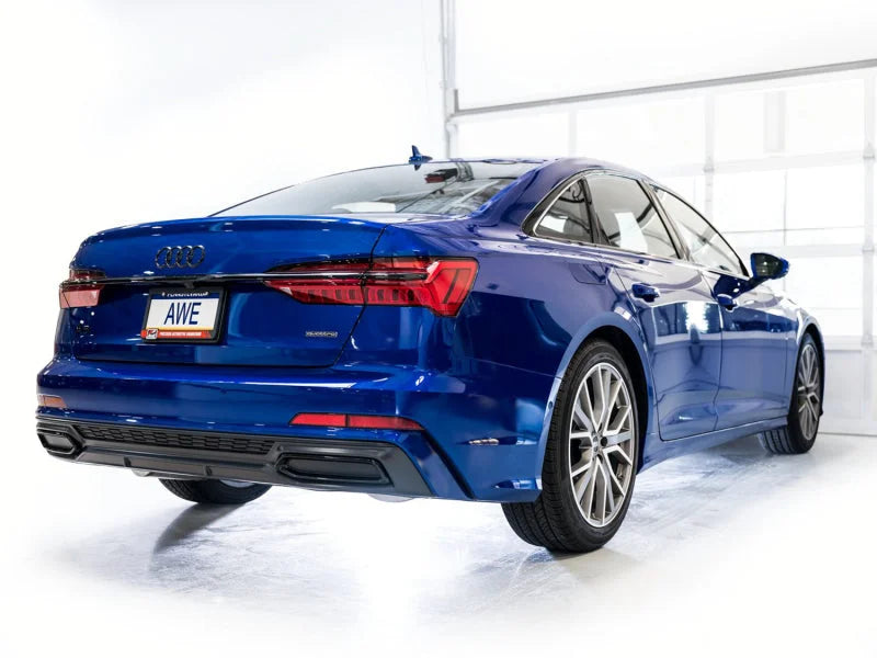 AWE Audi 2019-2023 C8 A6/A7 3.0T Touring Edition Cat-back Exhaust- Turn Downs - Back View